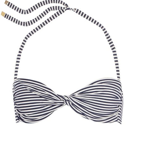 Tory Burch White&Navy Blue Bandeau Swim Top XS - Picture 1 of 1